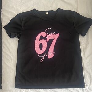 Black Kids Graphic Tee with Pink "67" Design